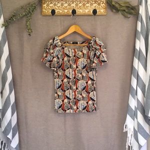 Anthropologie Deletta Ruffle Sleeve Print Top, size S